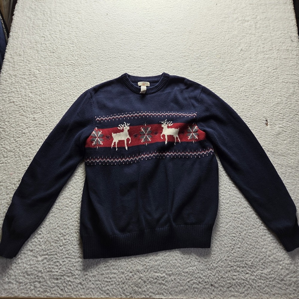 Dockers Sweater Mens Large Blue Reindeer Fair Isle Knit Christmas Pullover